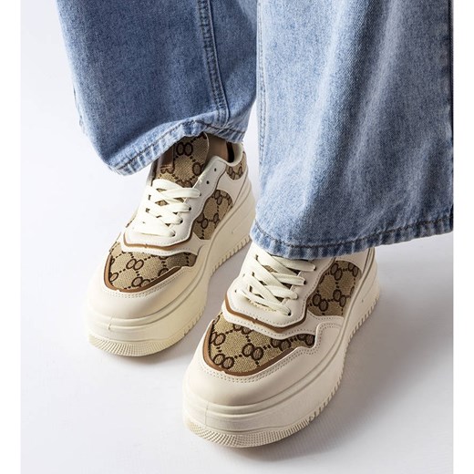 Inna Beżowe sneakersy zdobione monogramem Conte beżowy 38 ButyModne.pl