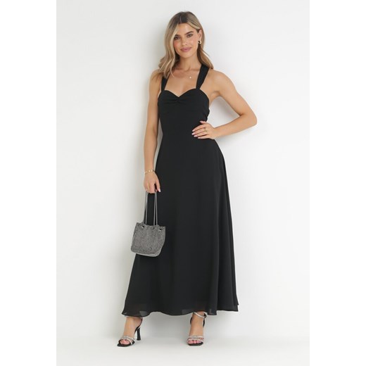 Czarna Sukienka Maxi z Ozdobnym Wiązaniem na Plecach Bremte ze sklepu Born2be Odzież w kategorii Sukienki - zdjęcie 161695439