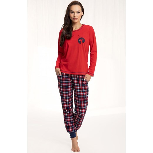 Luna bawełniana piżama damska czerwona z reniferem 625, Kolor czerwony-wzór, Rozmiar 3XL, Luna ze sklepu Intymna w kategorii Piżamy damskie - zdjęcie 161695799
