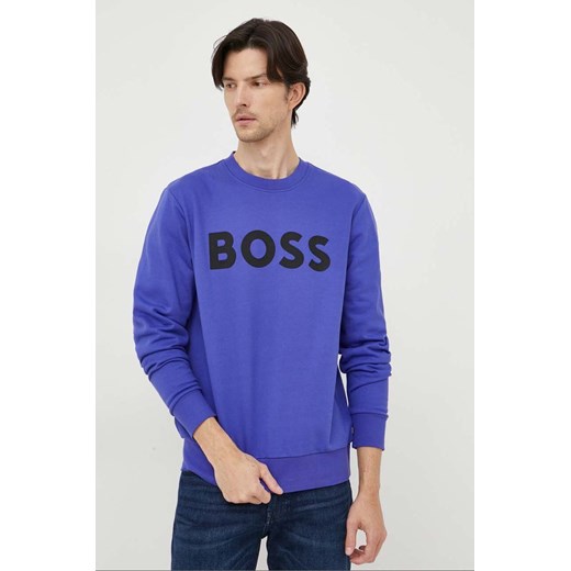 BOSS bluza bawełniana męska kolor fioletowy z nadrukiem ze sklepu ANSWEAR.com w kategorii Bluzy męskie - zdjęcie 161698338