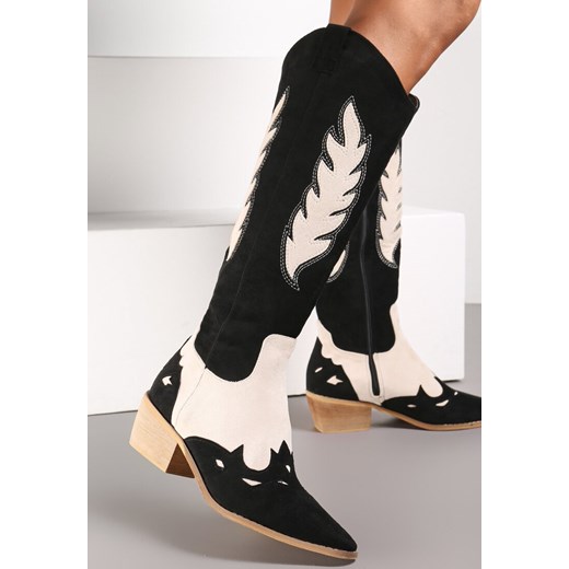 Czarne Kozaki Kowbojki z Naszywkami Darli Renee 38 wyprzedaż renee.pl