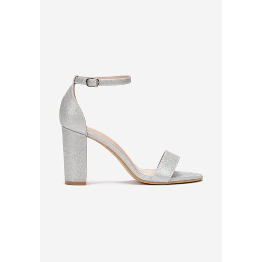 Srebrne Brokatowe Sandały na Słupkowym Obcasie Adanne Renee 37 okazja renee.pl