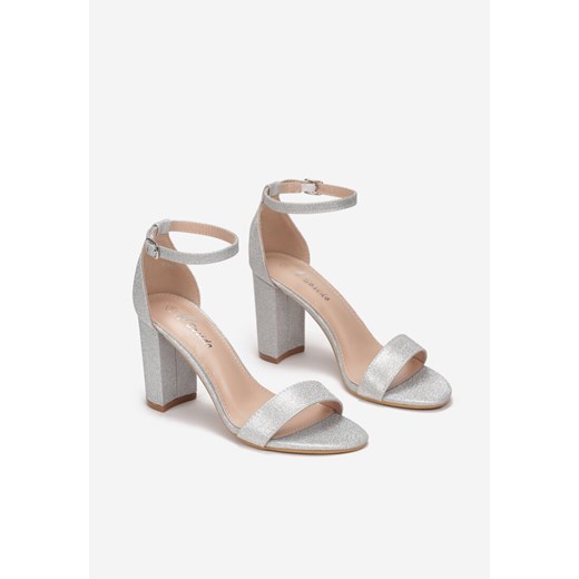 Srebrne Brokatowe Sandały na Słupkowym Obcasie Adanne Renee 41 wyprzedaż renee.pl
