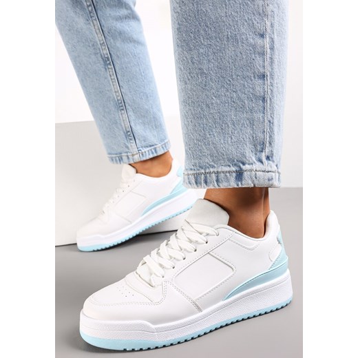 Biało-Niebieskie Sneakersy z Perforacją na Nosku i Wstawkami na Zapiętku Favisi Renee 39 renee.pl wyprzedaż