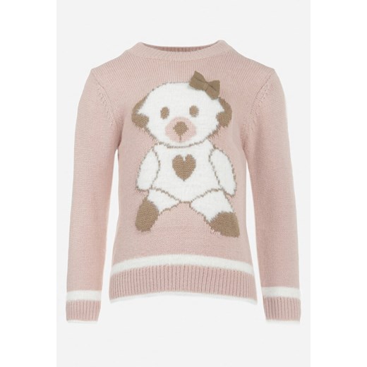 Ciemnoróżowy Sweter z Ozdobnym Misiem Pobli ze sklepu Born2be Odzież w kategorii Swetry dziewczęce - zdjęcie 161766926