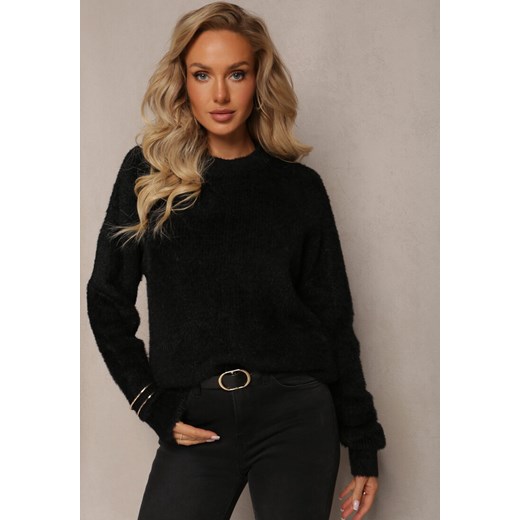 Czarny Puchaty Sweter Oversize z Długim Rękawem Massana ze sklepu Renee odzież w kategorii Swetry damskie - zdjęcie 161772317