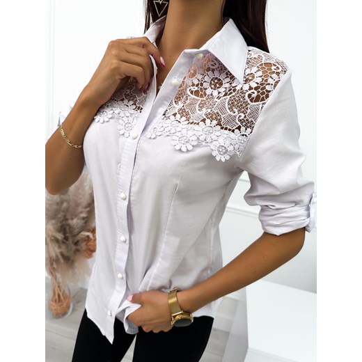 Biała Koszula z Koronką ze sklepu ModnaKiecka.pl w kategorii Koszule damskie - zdjęcie 161816837