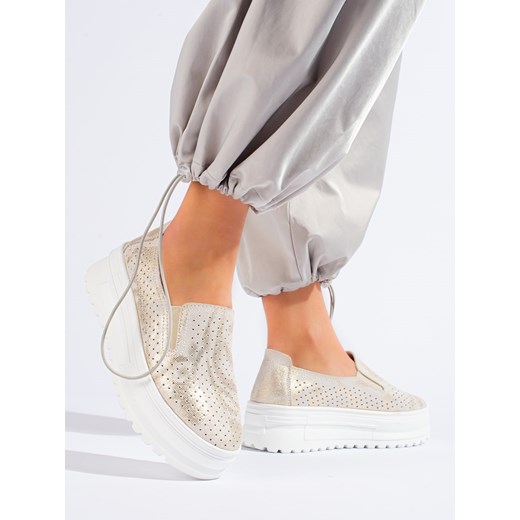 Skórzane buty damskie slip on złote Shelovet Shelovet 38 czasnabuty.pl