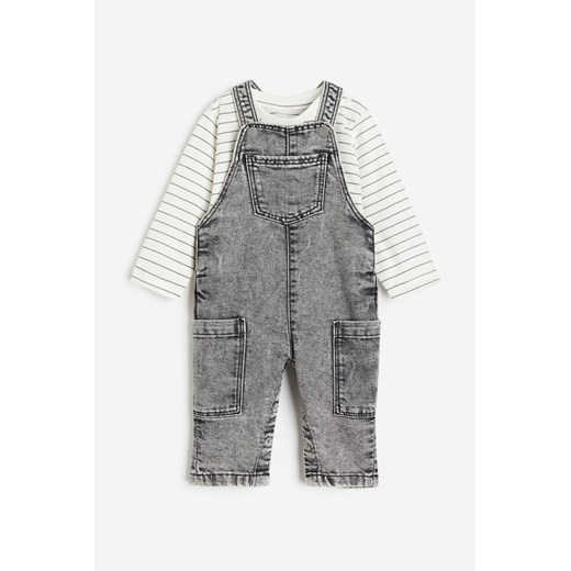 H & M - Komplet 2-czesciowy top i ogrodniczki - Szary H & M 92 (1½-2Y) H&M
