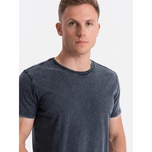 T-shirt męski z efektem ACID WASH -  granatowy V2 S1638 ze sklepu ombre w kategorii T-shirty męskie - zdjęcie 161846228
