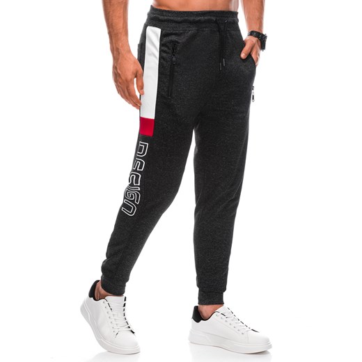 Spodnie męskie dresowe 1390P - grafitowe ze sklepu Edoti w kategorii Spodnie męskie - zdjęcie 161849256