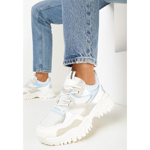 Biało-Niebieskie Sneakersy w Cyrkonie na Grubej Podeszwie Daniattas 37 born2be.pl wyprzedaż