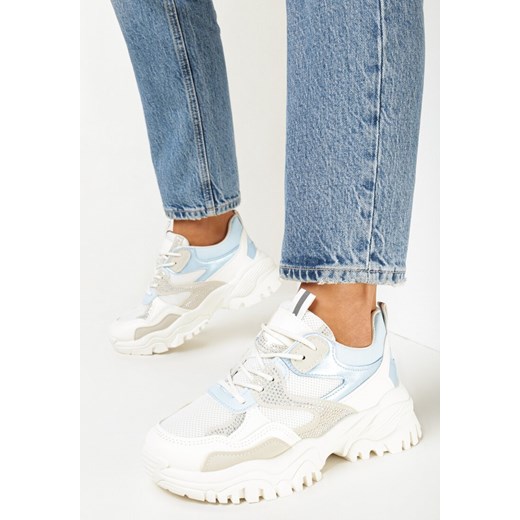 Biało-Niebieskie Sneakersy w Cyrkonie na Grubej Podeszwie Daniattas 41 born2be.pl wyprzedaż