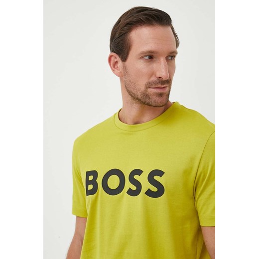 BOSS t-shirt bawełniany kolor zielony z nadrukiem 50495742 ze sklepu ANSWEAR.com w kategorii T-shirty męskie - zdjęcie 161853806