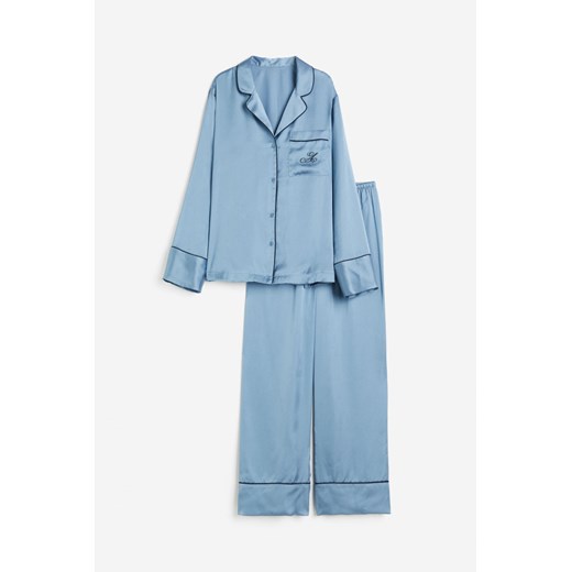 H & M - Satynowa piżama z koszulą i spodniami - Niebieski H & M XXL H&M
