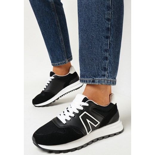 Czarne Sneakersy przed Kostkę z Ozdobnymi Przeszyciami Evecca ze sklepu born2be.pl w kategorii Buty sportowe damskie - zdjęcie 161863569
