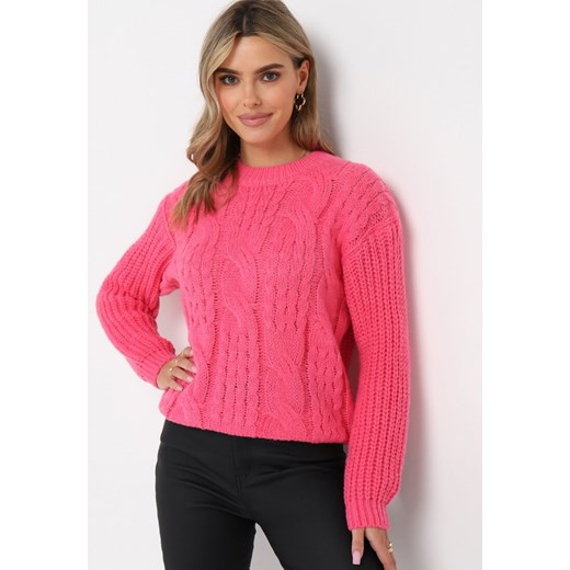 Fuksjowy Klasyczny Sweter z Modnym Splotem Viloma ze sklepu Born2be Odzież w kategorii Swetry damskie - zdjęcie 161933537