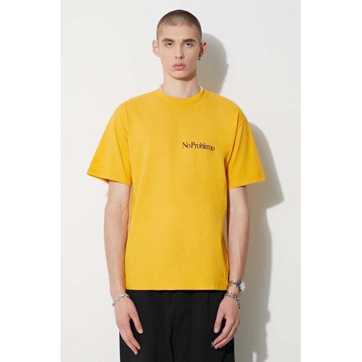 Aries t-shirt bawełniany kolor żółty gładki ze sklepu PRM w kategorii T-shirty męskie - zdjęcie 161934257