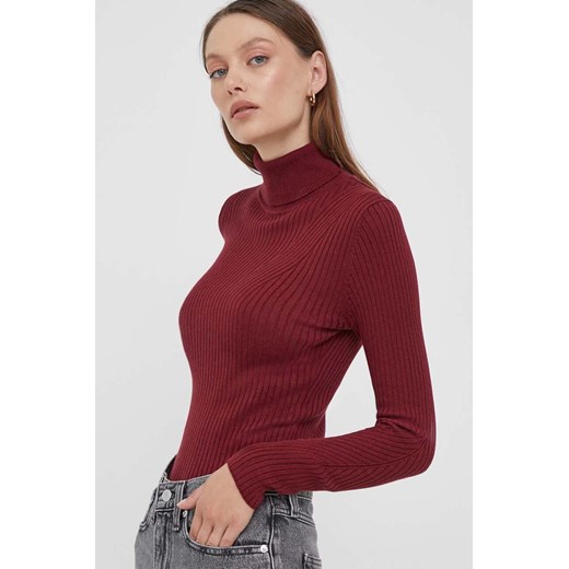 Pepe Jeans sweter damski kolor bordowy lekki z golfem Pepe Jeans S ANSWEAR.com