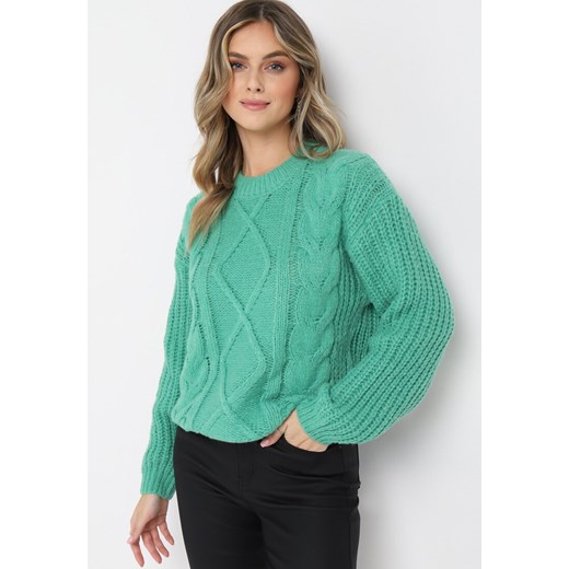 Ciemnozielony Jednolity Sweter ze Ściągaczami i Klasycznym Splotem Loma ze sklepu Born2be Odzież w kategorii Swetry damskie - zdjęcie 161954015