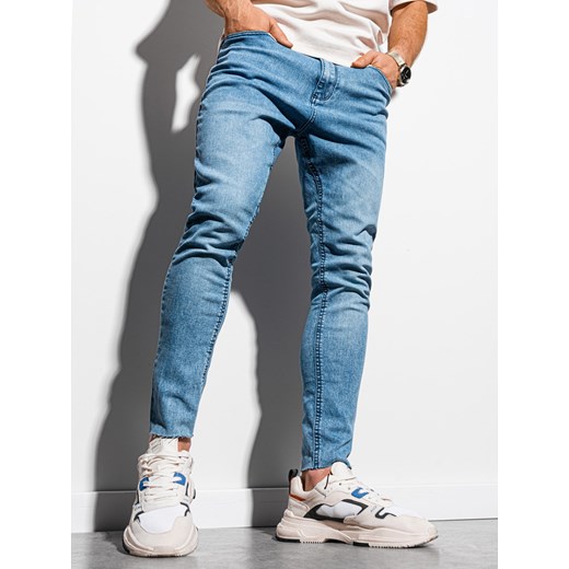 Spodnie męskie jeansowe marmurkowe z surowo wykończoną nogawką SLIM FIT -  jasnoniebieskie V2 OM-PADP-0146 ze sklepu ombre w kategorii Jeansy męskie - zdjęcie 161954527