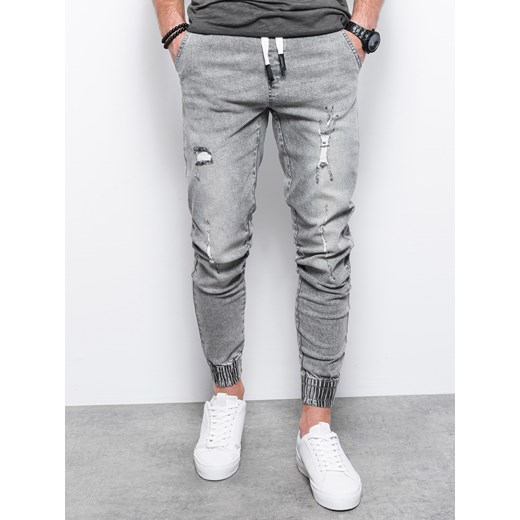 Spodnie męskie jeansowe - grafitowe P1081 L promocyjna cena ombre