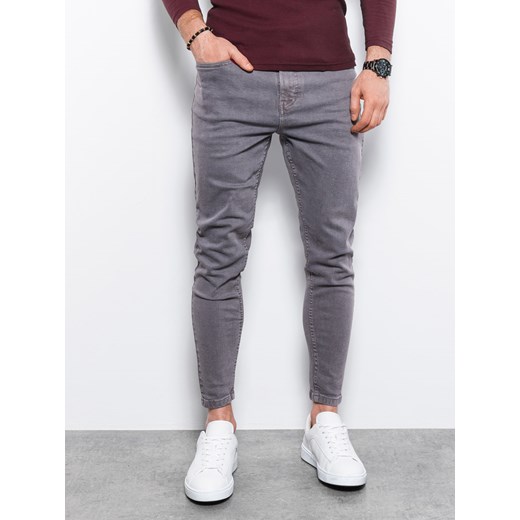 Jeansowe spodnie męskie bez przetarć SLIM FIT - grafitowe V5 OM-PADP-0148 ze sklepu ombre w kategorii Jeansy męskie - zdjęcie 161954698