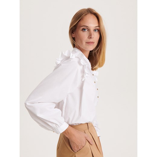 Bluzka damska Reserved biała z długim rękawem elegancka 
