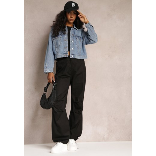 Czarne Szerokie Spodnie ze Stoperami i Marszczoną Talią Nirli ze sklepu Renee odzież w kategorii Spodnie damskie - zdjęcie 161962907