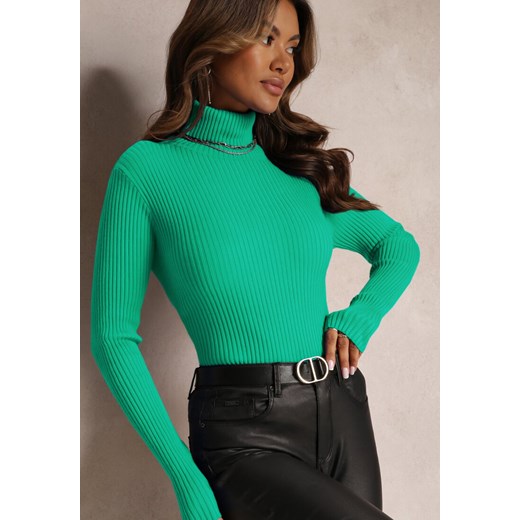 Ciemnozielony Dopasowany Sweter Golf Prążkowany Ricala ze sklepu Renee odzież w kategorii Swetry damskie - zdjęcie 161963306