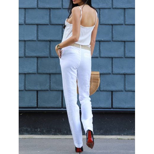 Spodnie damskie lniane REMENA WHITE 44 okazyjna cena Ivet Shop