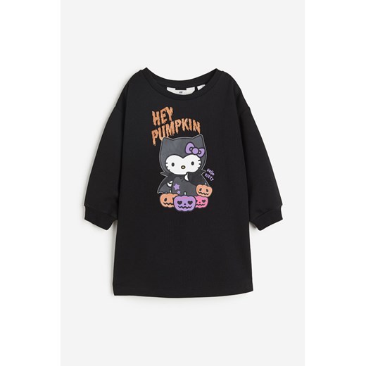 H & M - Sukienka dresowa z nadrukiem - Czarny H & M 134/140 (8-10Y) H&M