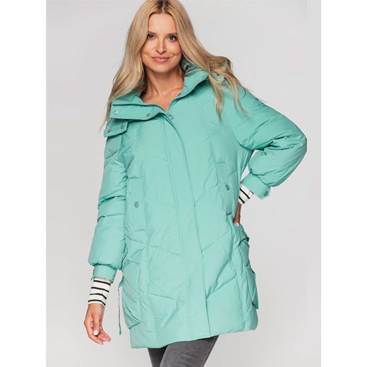 Puchowa oversizowa kurtka damska w miętowym kolorze Perso ze sklepu Eye For Fashion w kategorii Kurtki damskie - zdjęcie 161967425