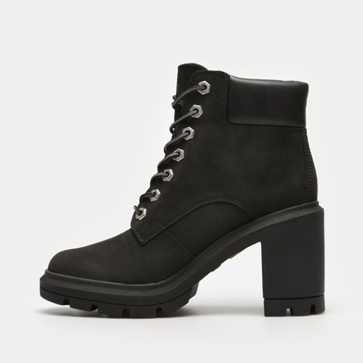 Botki Timberland jesienne casualowe wiązane czarne na obcasie 