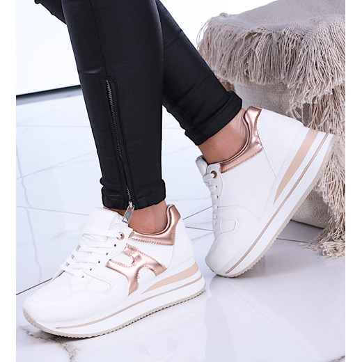 Białe damskie buty sportowe sneakersy na koturnie /B5-2 14773 T383/ ze sklepu Pantofelek24.pl w kategorii Buty sportowe damskie - zdjęcie 161979778