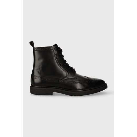 BOSS buty skórzane Larry męskie kolor czarny 50503617 ze sklepu ANSWEAR.com w kategorii Buty trekkingowe męskie - zdjęcie 161998458