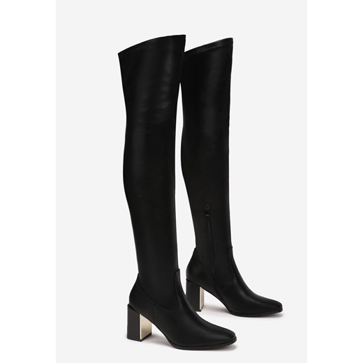 Czarne Kozaki za Kolano na Słupku Vionel 38 wyprzedaż born2be.pl