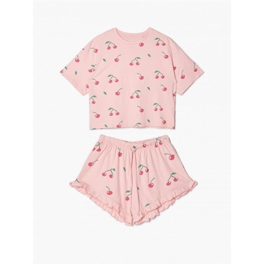 Cropp - Dwuczęściowa piżama z nadrukiem all over - różowy Cropp M okazja Cropp