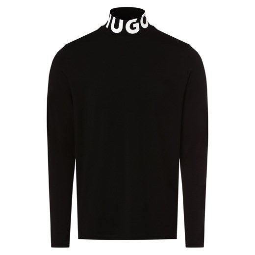 HUGO Męska koszulka z długim rękawem Mężczyźni Lyocell czarny nadruk ze sklepu vangraaf w kategorii T-shirty męskie - zdjęcie 162030567