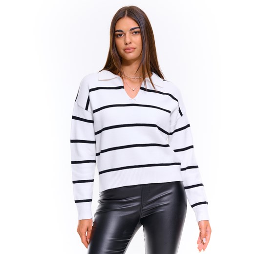 GATE Damski sweter w paski z kołnierzykiem polo 34 Gate 38 gateshop