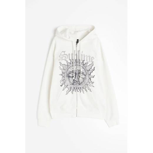 H & M - Rozpinana bluza oversize z kapturem i nadrukiem - Biały H & M L H&M