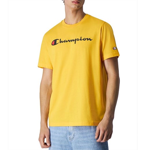 Koszulka Champion Embroidered Script Logo 219206-YS074 - żółta ze sklepu streetstyle24.pl w kategorii T-shirty męskie - zdjęcie 162044076