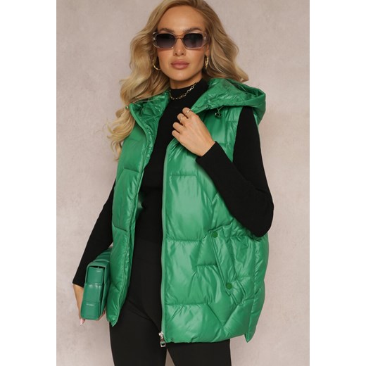 Zielona Kamizelka Pikowana z Kapturem Vaelite ze sklepu Renee odzież w kategorii Kamizelki damskie - zdjęcie 162051518