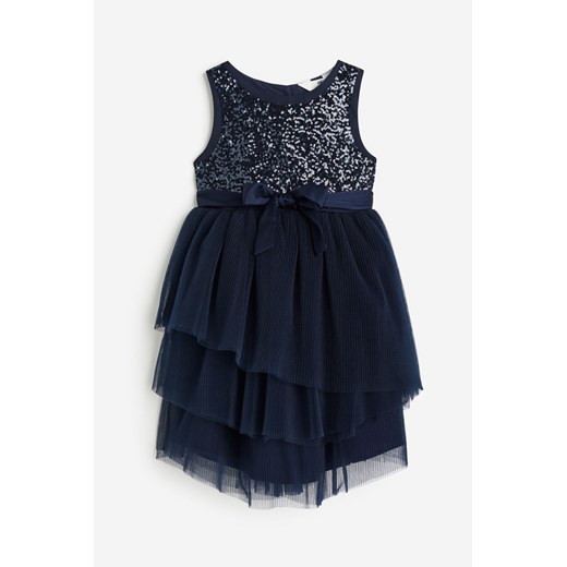 H & M - Tiulowa sukienka z cekinami - Niebieski H & M 110 (4-5Y) H&M