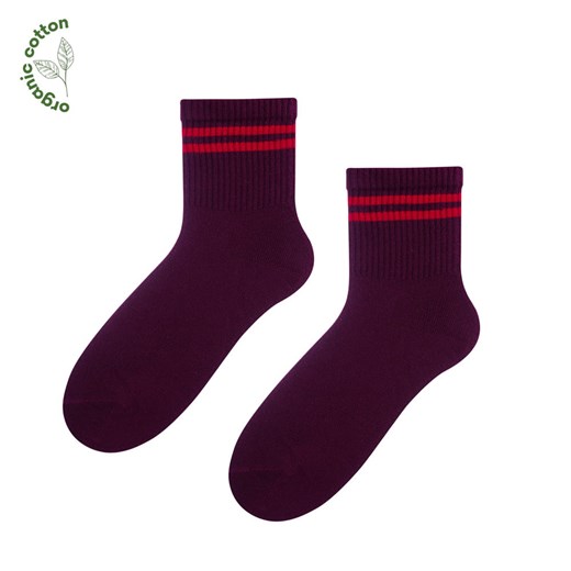 skarpetki z bawełny organicznej bordowe w paski czerwone Regina Socks 43-46 Estera Shop