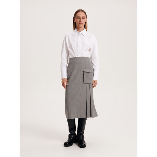 Reserved - Spódnica midi z zakładkami - jasnoszary ze sklepu Reserved w kategorii Spódnice - zdjęcie 162067747