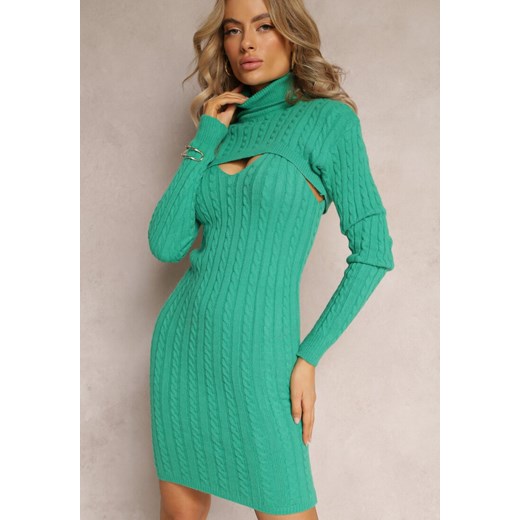 Zielony 2-częściowy Komplet Dzianinowy Sukienka i Sweter Crop Top Rewerta ze sklepu Renee odzież w kategorii Komplety i garnitury damskie - zdjęcie 162068609