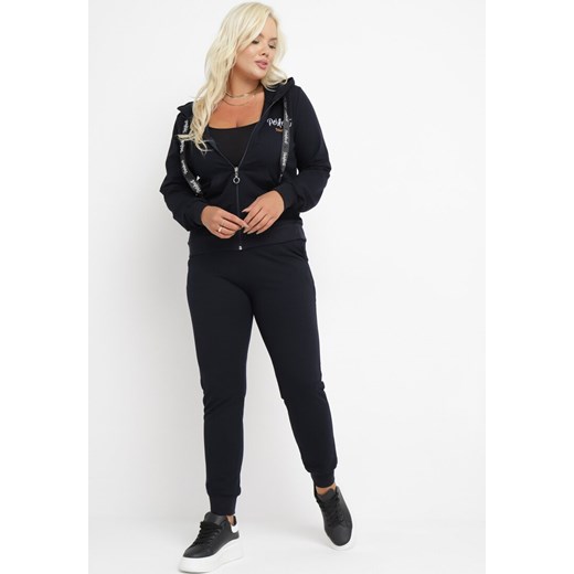 Granatowy 2-Częściowy Bawełniany Komplet Dresowy Spodnie i Bluza Pavicia XXXL okazyjna cena Born2be Odzież