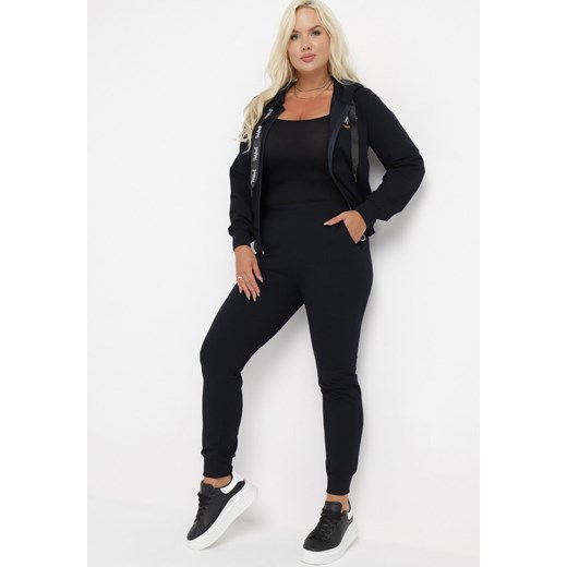 Granatowy 2-Częściowy Bawełniany Komplet Dresowy Spodnie i Bluza Pavicia 4XL okazyjna cena Born2be Odzież