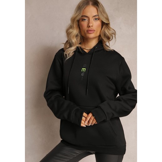Czarna Bluza z Haftowanym Napisem i Kapturem Anufela Renee 3XL okazja Renee odzież